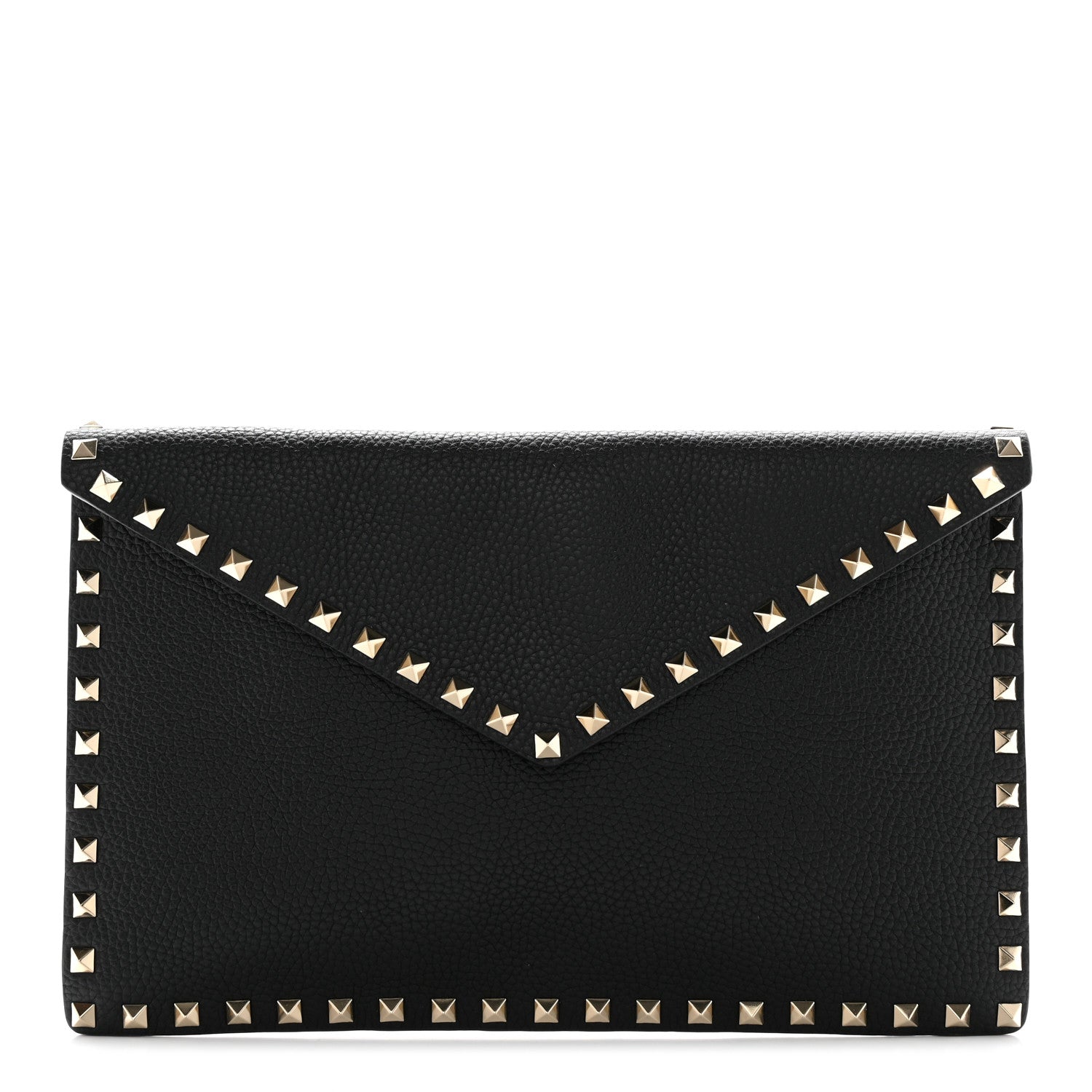 Valentino Garavani Pebbled Calfskin Large Rockstud Envelope Clutch Black 1 of 7