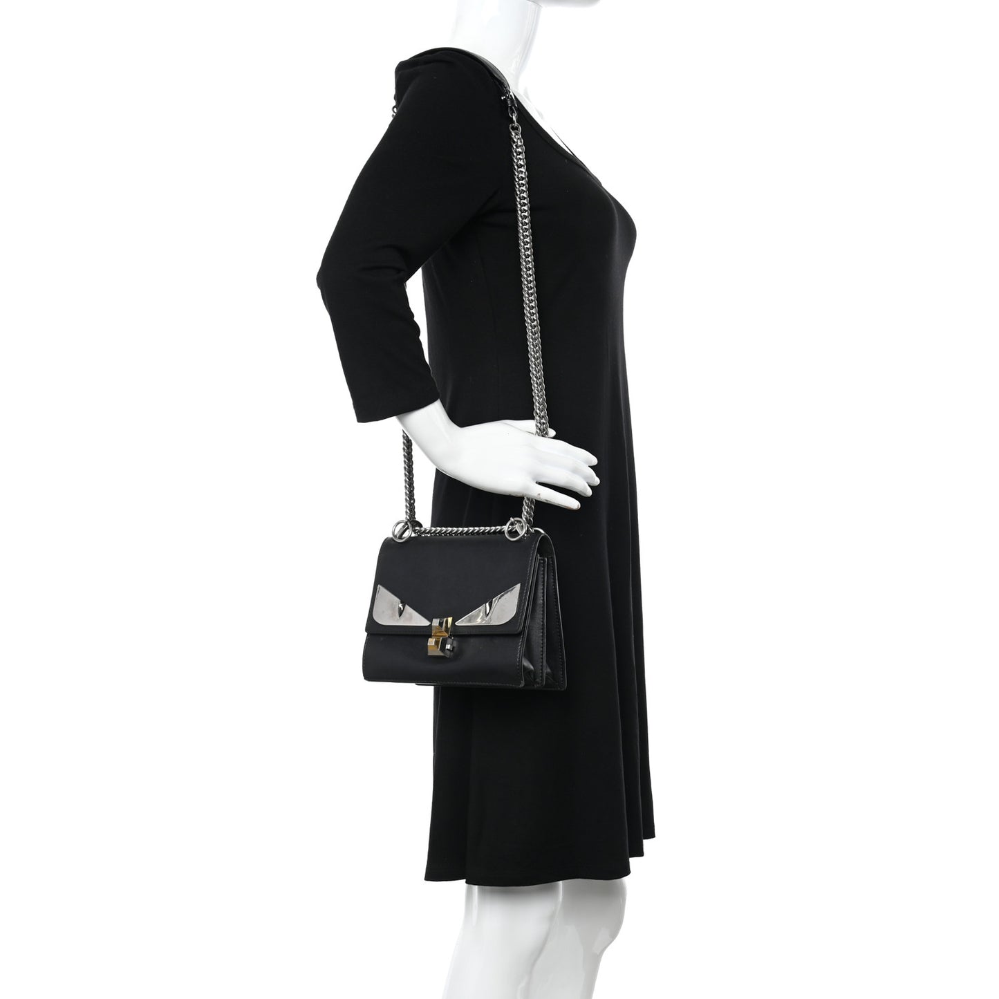Vitello Liberty Lucido Metal Monster Eyes Studded Small Kan I Shoulder Bag Black