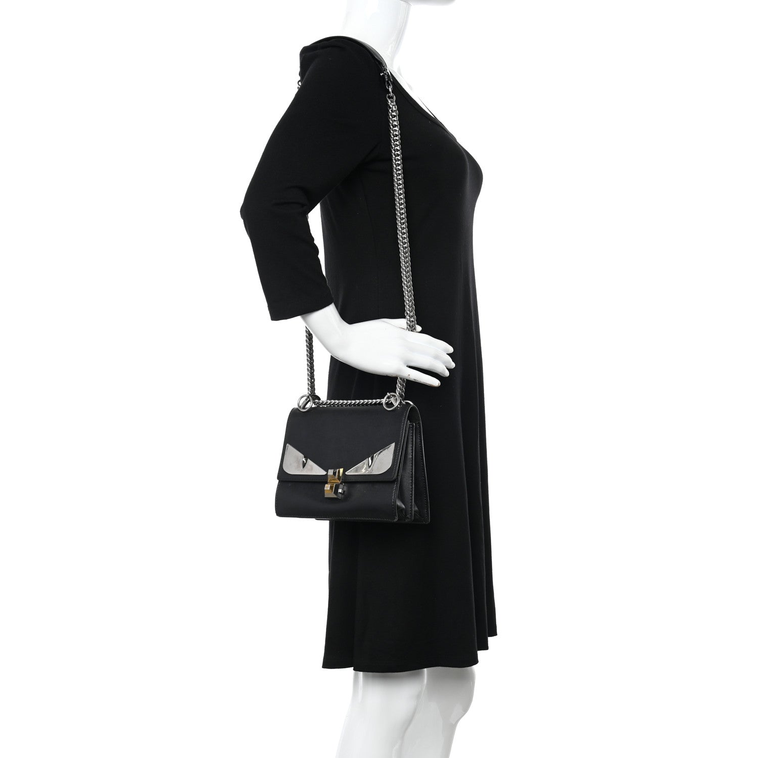 Fendi Vitello Liberty Lucido Metal Monster Eyes Studded Small Kan I Shoulder Bag Black 2 of 9