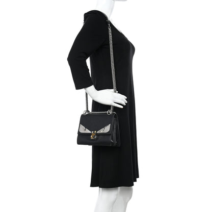 Fendi Vitello Liberty Lucido Metal Monster Eyes Studded Small Kan I Shoulder Bag Black 2 of 9