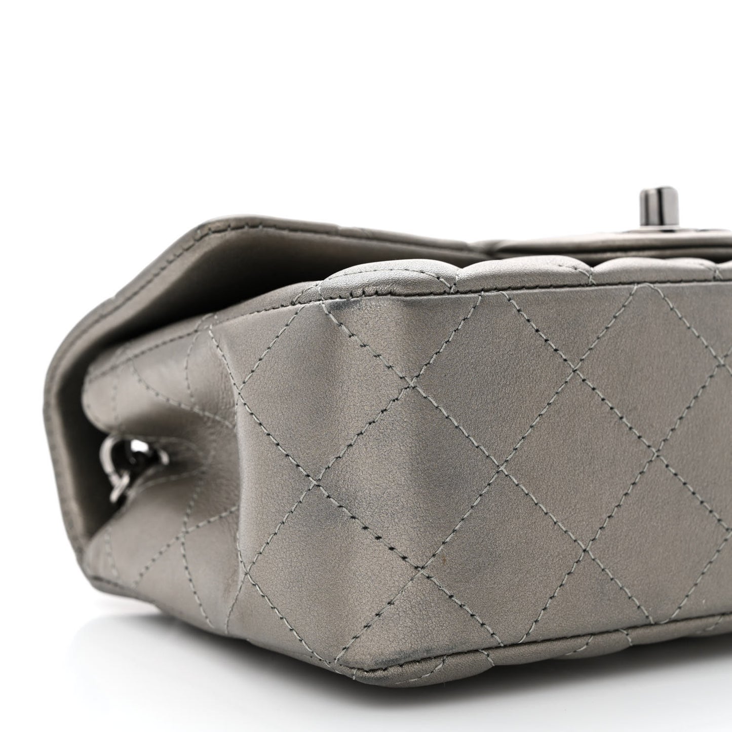 Metallic Lambskin Quilted Mini Rectangular Flap Ruthenium