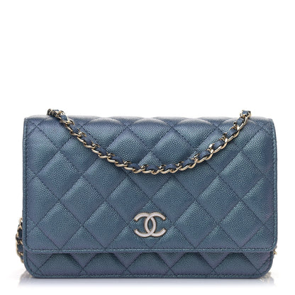 Chanel Iridescent Caviar Quilted Wallet On Chain WOC Dark Blue 1 of 9