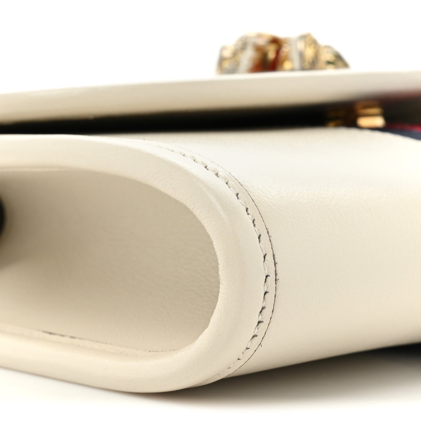 Textured Calfskin Web Mini Rajah Slim Flap Shoulder Bag Mystic White