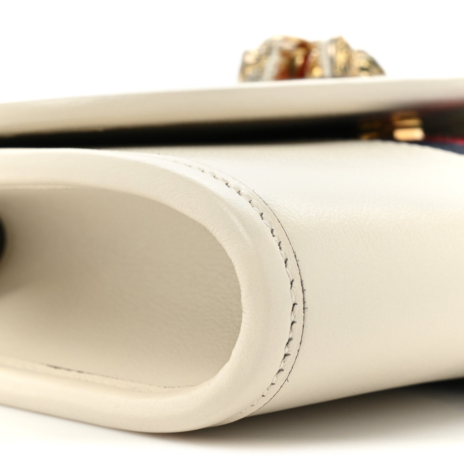 Gucci Textured Calfskin Web Mini Rajah Slim Flap Shoulder Bag Mystic White 9 of 11