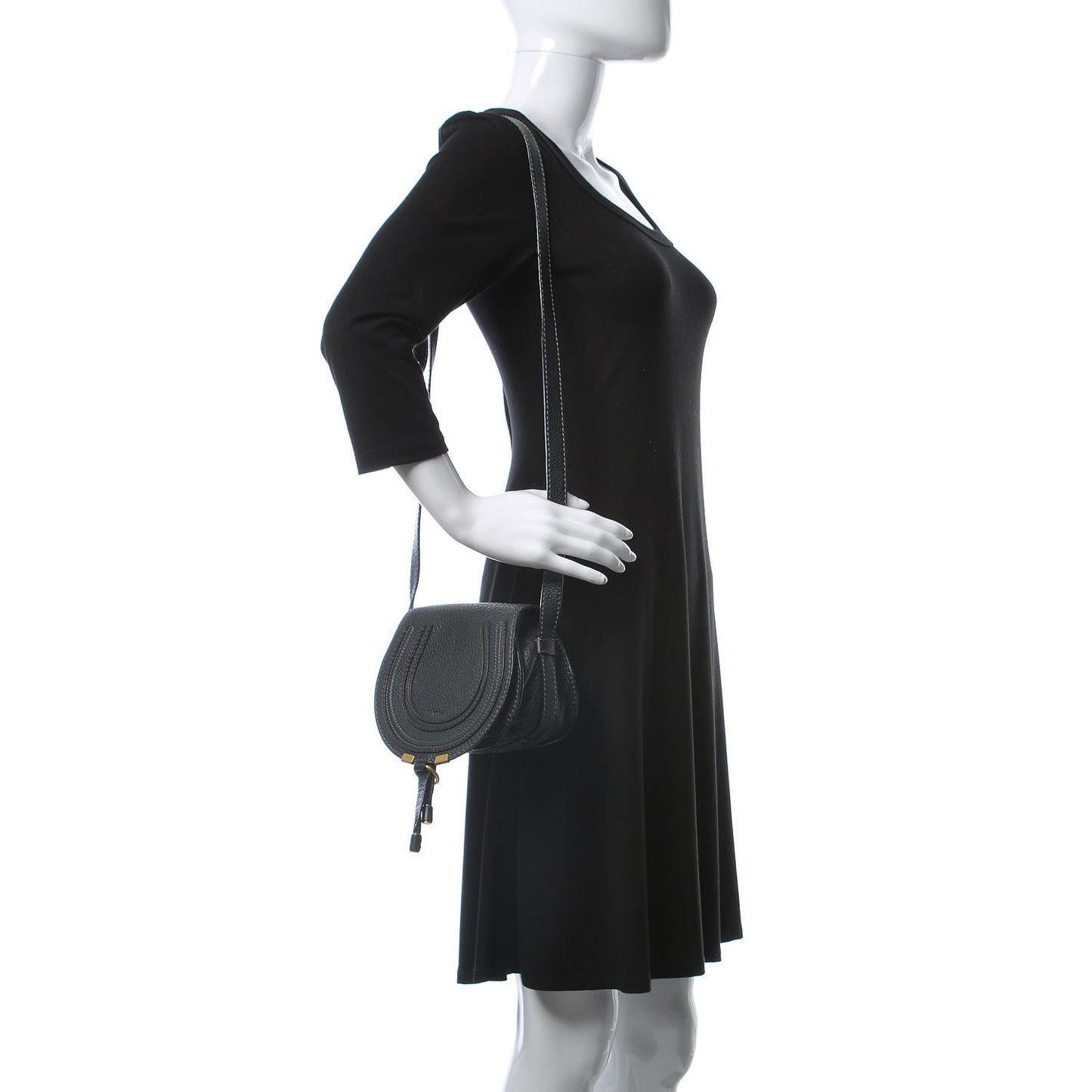 Calfskin Mini Marcie Round Crossbody Bag Black