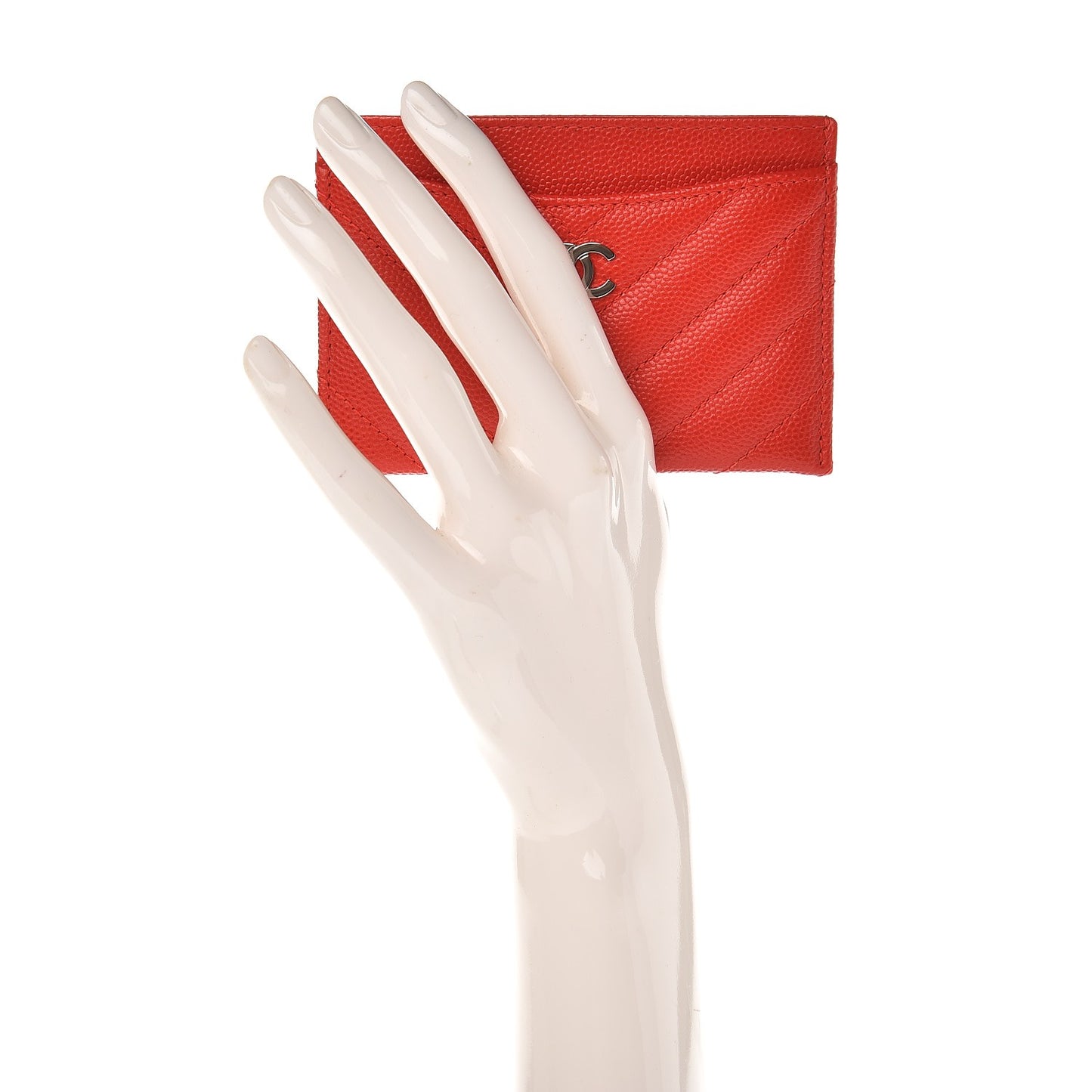 Caviar Chevron Quilted Card Holder Red