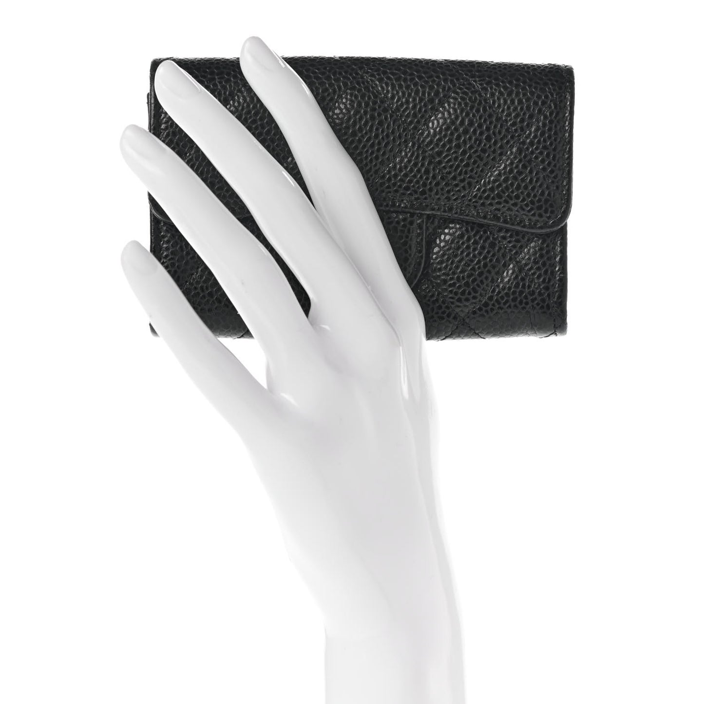 Caviar Quilted Flap Card Holder Wallet Black