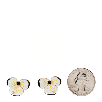 Chanel Metal Resin Glass Pearl CC Flower Stud Earrings  Gold White Black 2 of 5