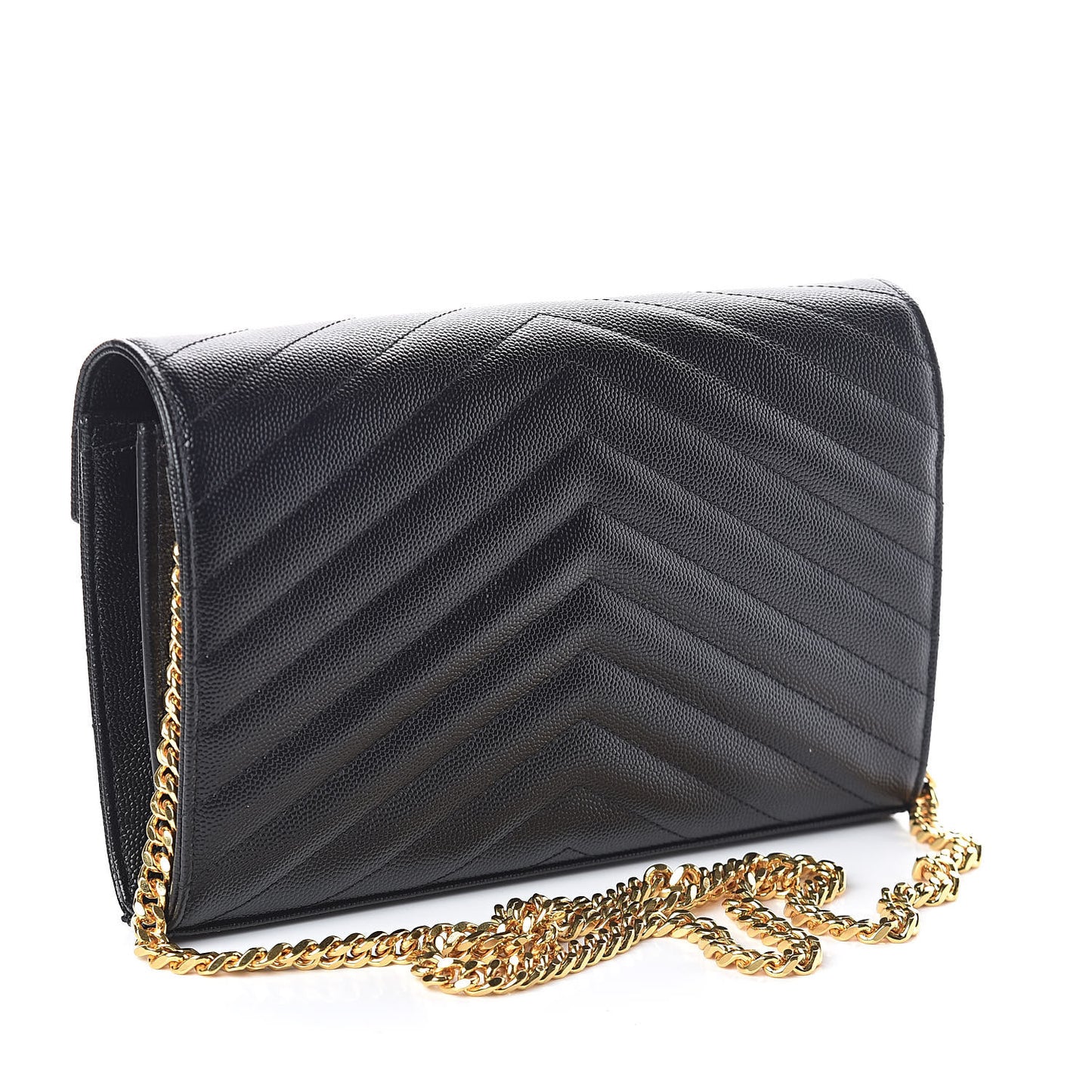 Grain De Poudre Matelasse Chevron Monogram Chain Wallet Black