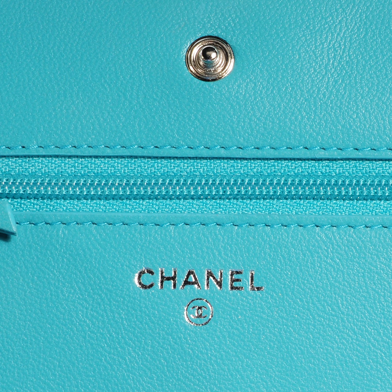 Chanel Lambskin Wallet On Chain WOC Turquoise 6 of 9