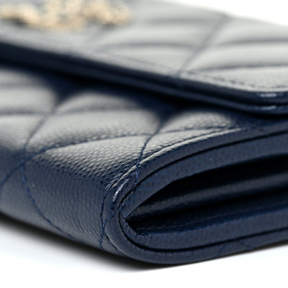 Chanel Caviar Quilted Crystal Long Flap Wallet Navy Blue 12 of 13