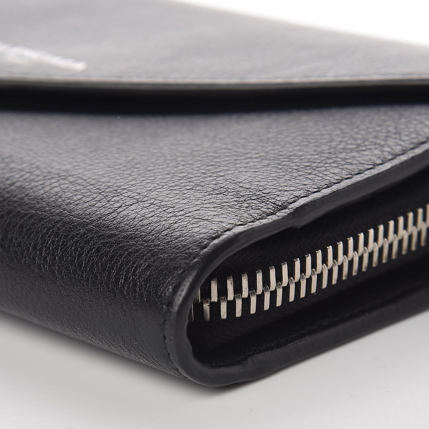 Calfskin Papier Money Zip Around Wallet Black
