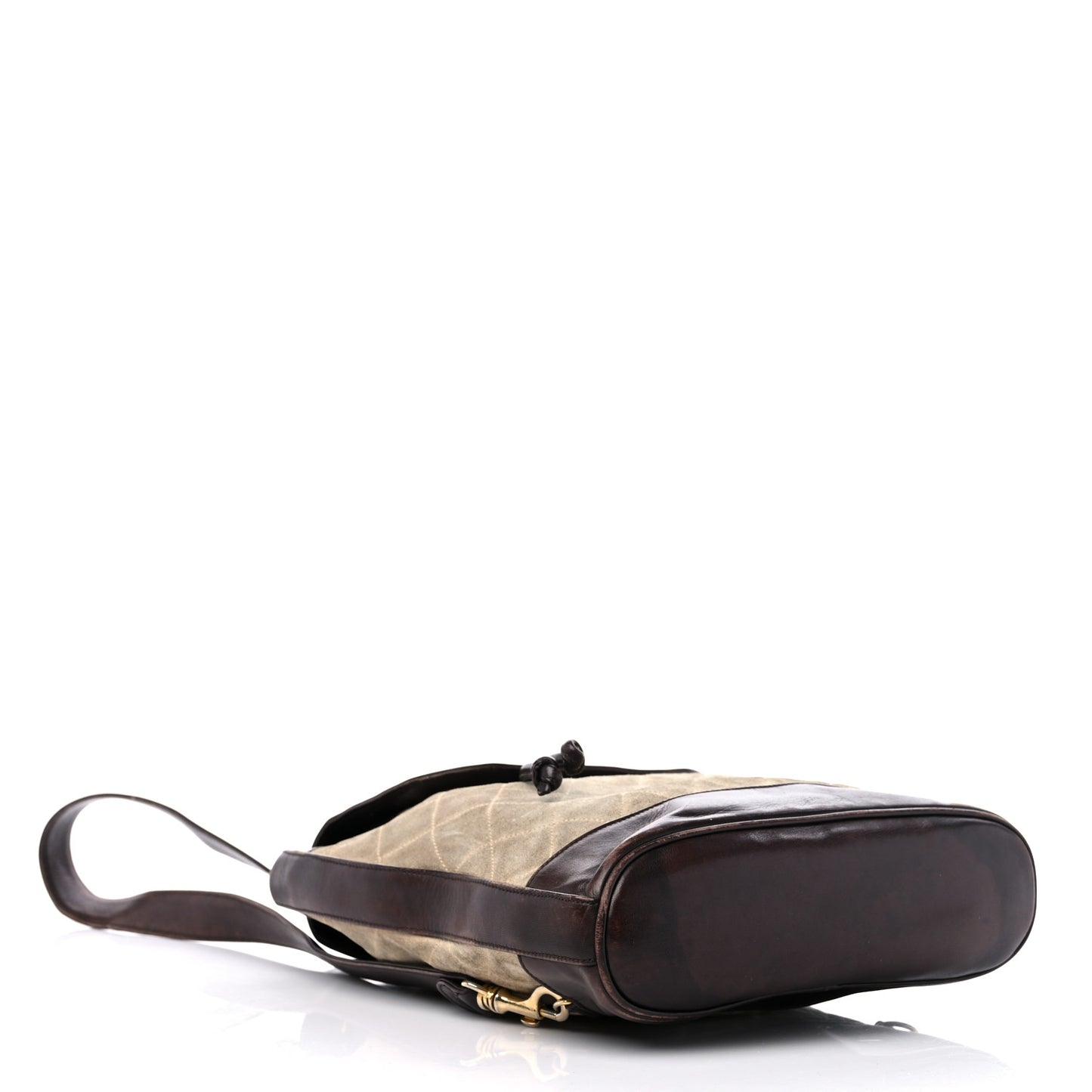 Suede Quilted Drawstring Sling Backpack Beige Brown