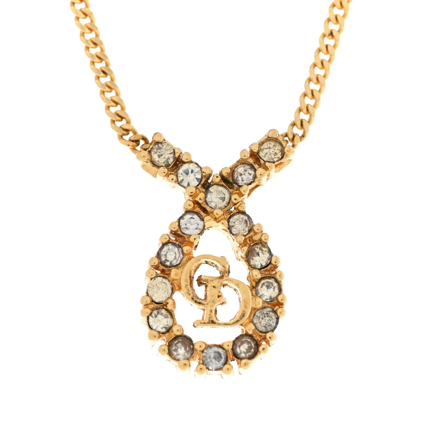 Christian Dior Metal Crystal CD Necklace Gold 4 of 7