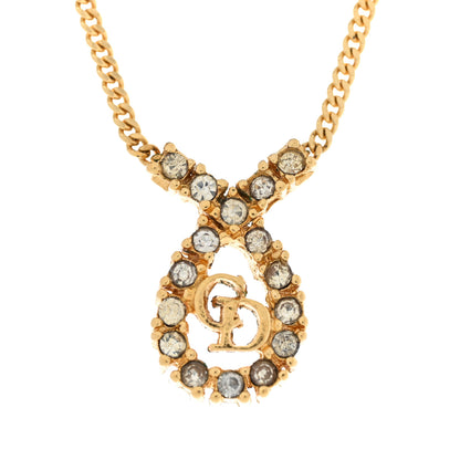 Christian Dior Metal Crystal CD Necklace Gold 4 of 7