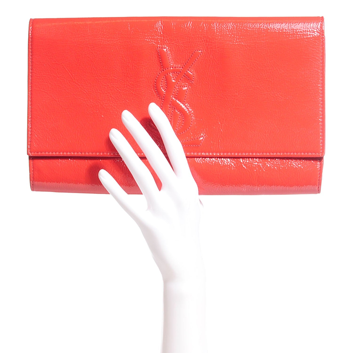 Saint Laurent Textured Patent Monogram Large Belle De Jour Clutch Red 2 of 8