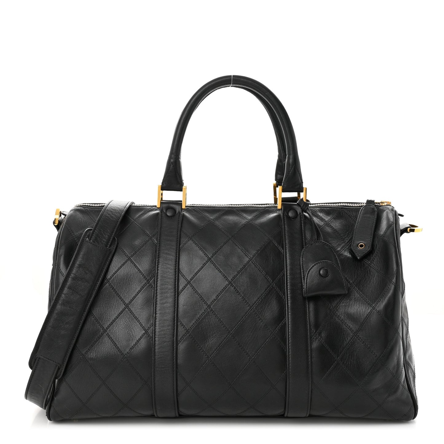 Calfskin Diamond Stitched Duffle Bag Black