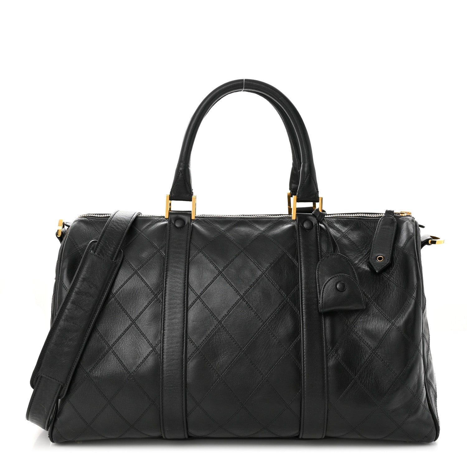 Chanel Calfskin Diamond Stitched Duffle Bag Black 1 of 13