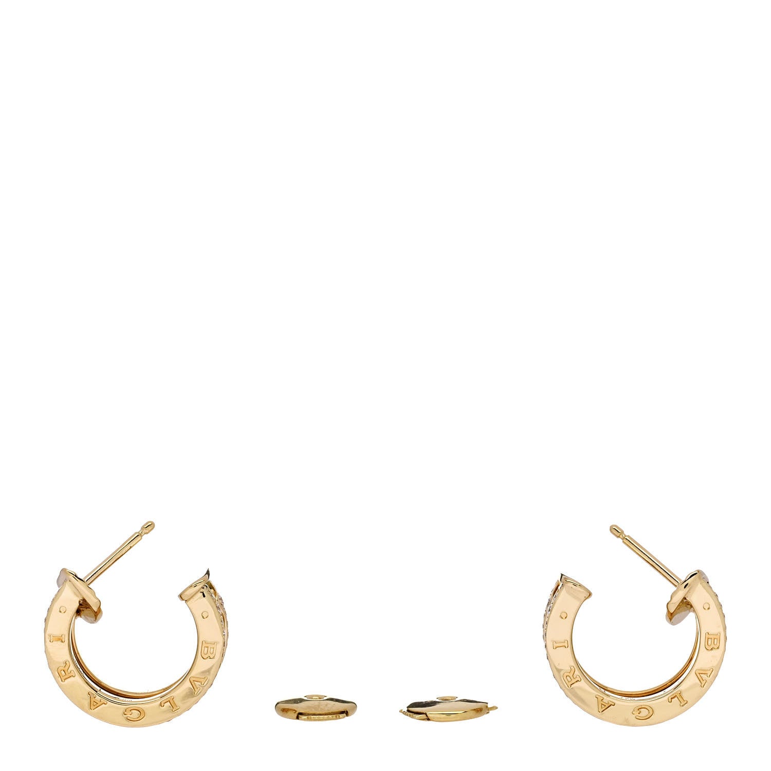 Bulgari 18K Yellow Gold Diamond B.Zero1 Rock Edge Hoop Earrings 3 of 5