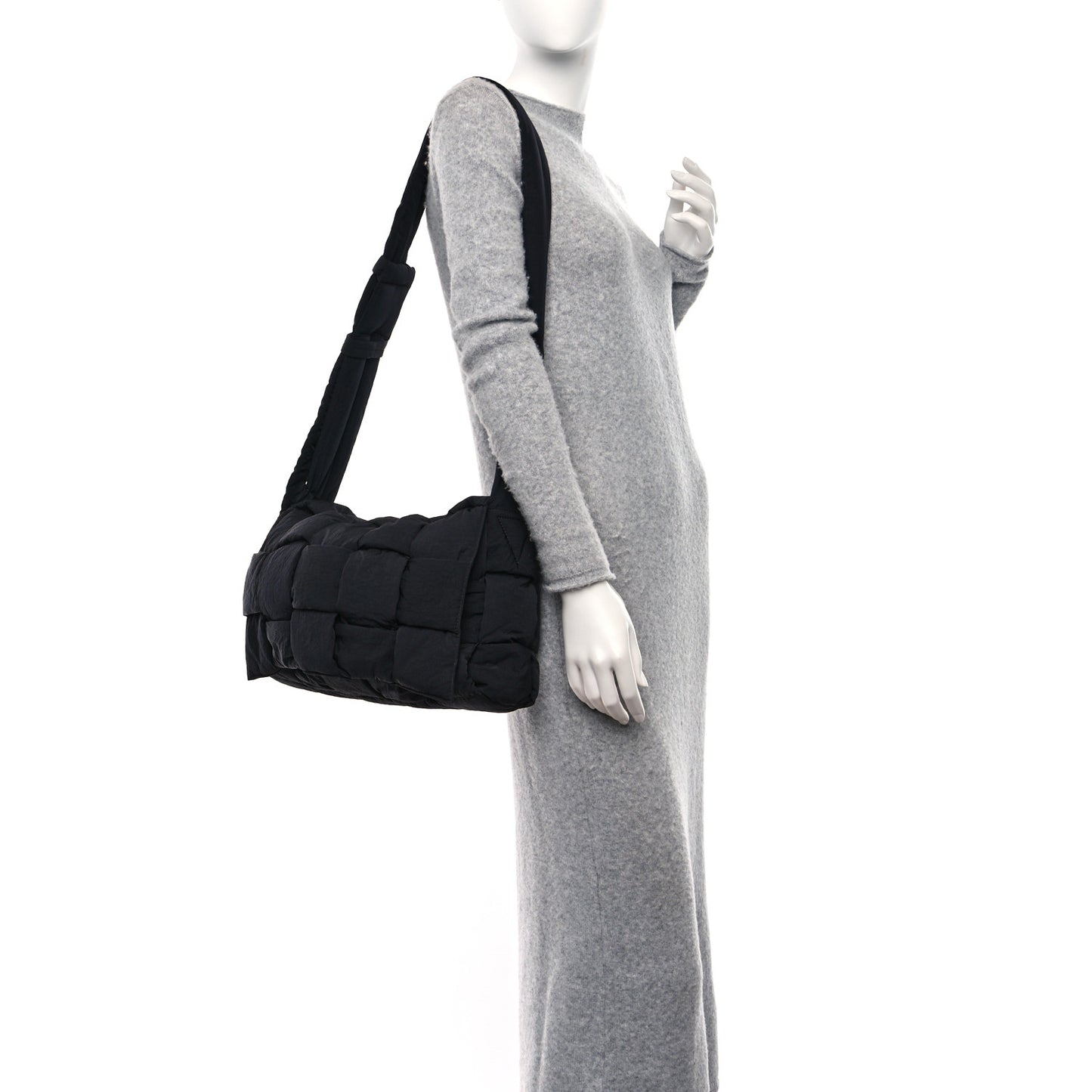 Nylon Intrecciato Padded Tech Maxi Cassette Bag Black