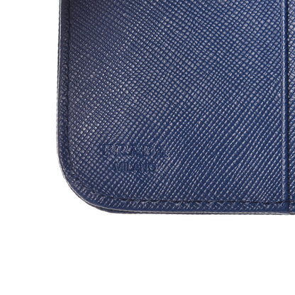 Prada Saffiano Metal Compact Zip Around Wallet Bluette 8 of 10