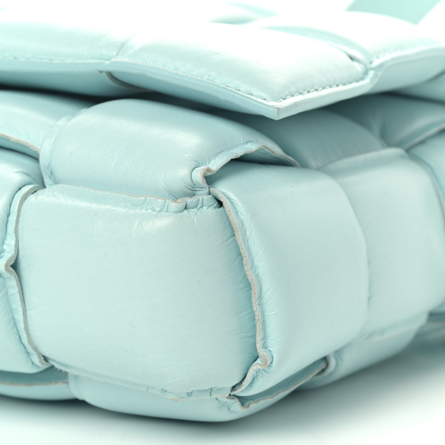 Paper Calfskin Maxi Intreccio Padded Cassette Crossbody Bag Ice