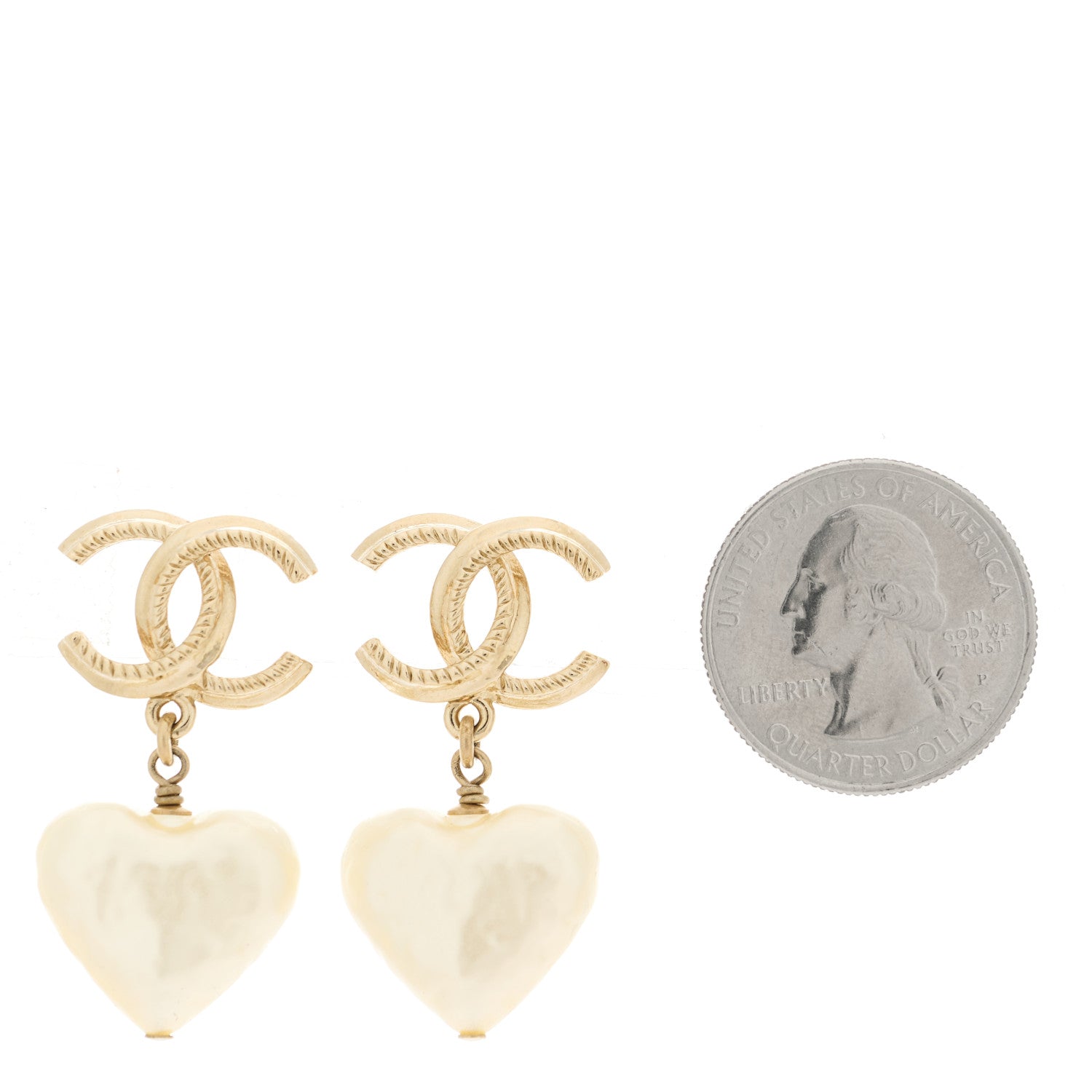 Chanel Pearl CC Heart Drop Earrings Gold 2 of 5