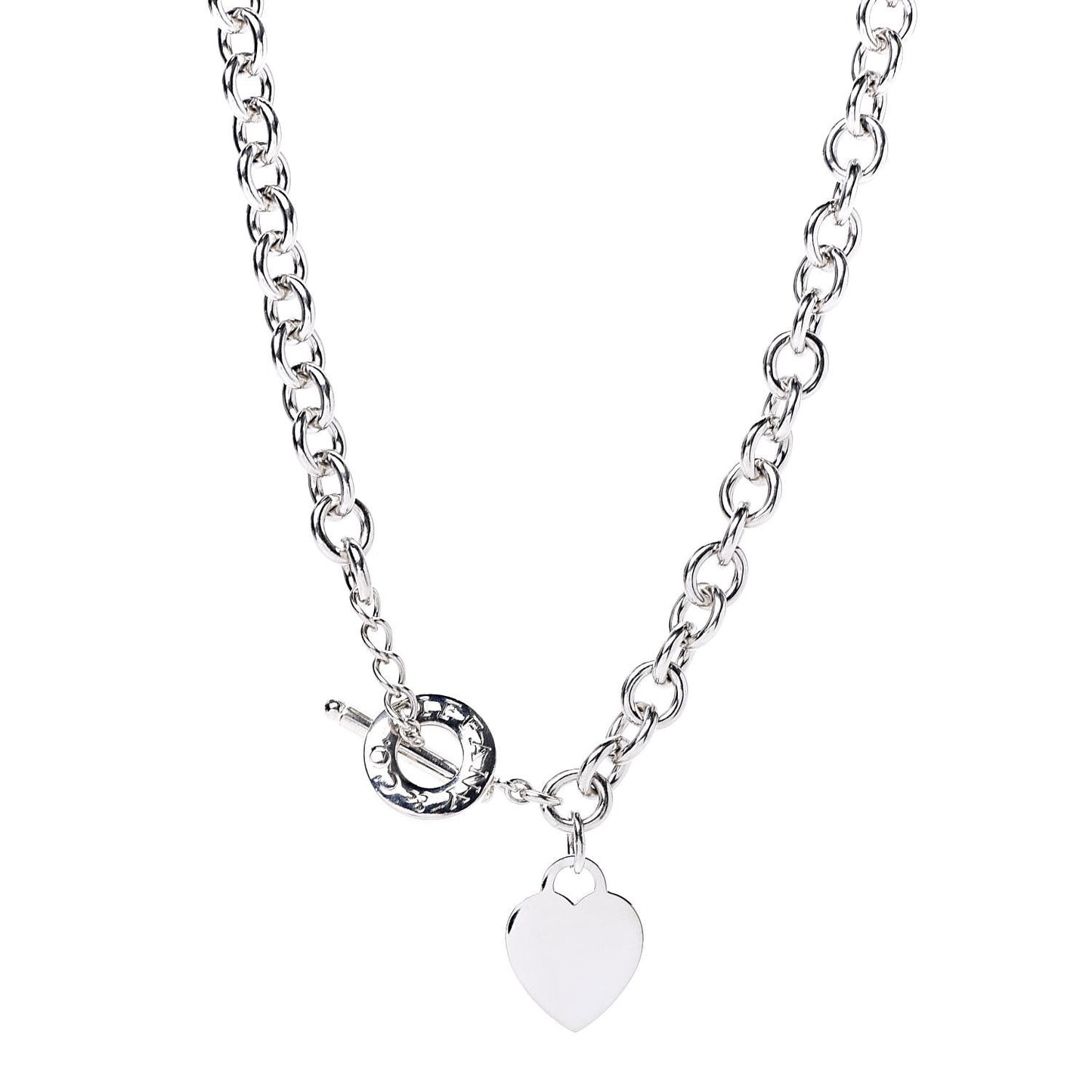 Sterling Silver Heart Tag Toggle Necklace