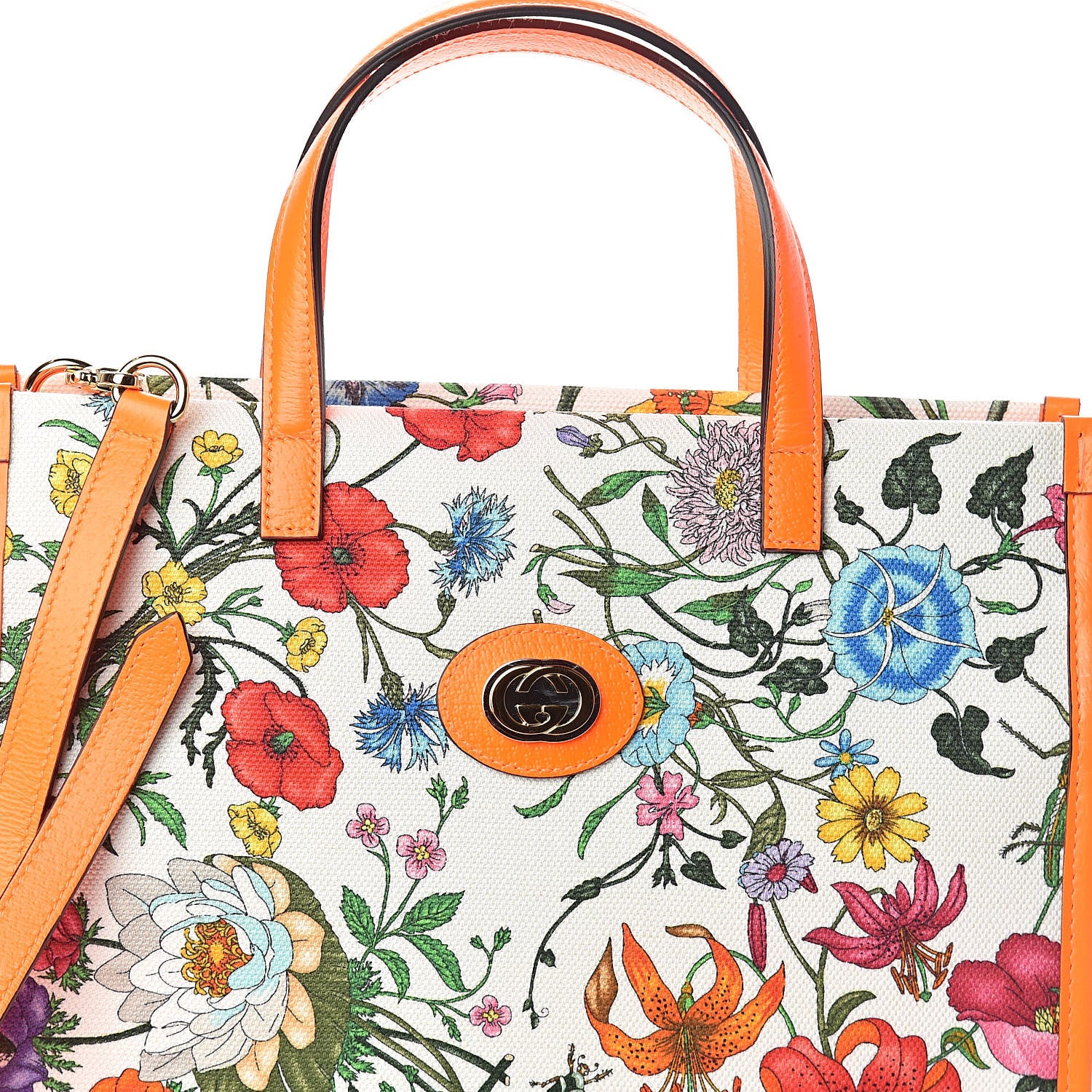 Gucci Canvas Medium Flora Tote White Multicolor Orange Fluo 7 of 9