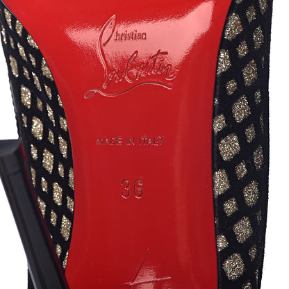 Christian Louboutin Glitter Floque Patent PVC Suspenodo Sling 100 Pumps 36 Platine Black 7 of 8