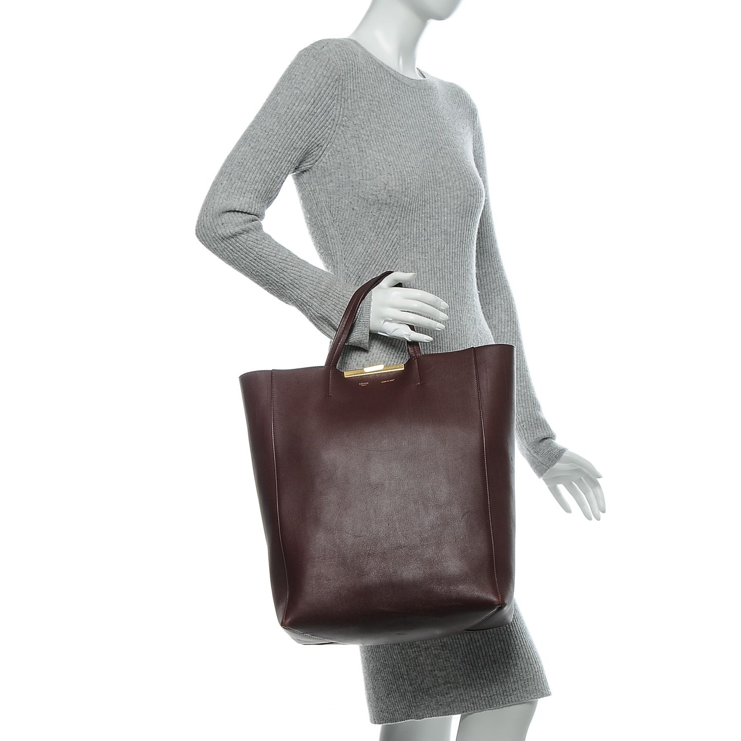 Calfskin Clasp Vertical Cabas Burgundy