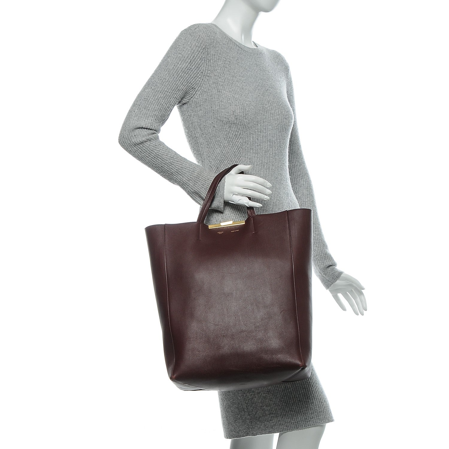 Celine Calfskin Clasp Vertical Cabas Burgundy 2 of 8