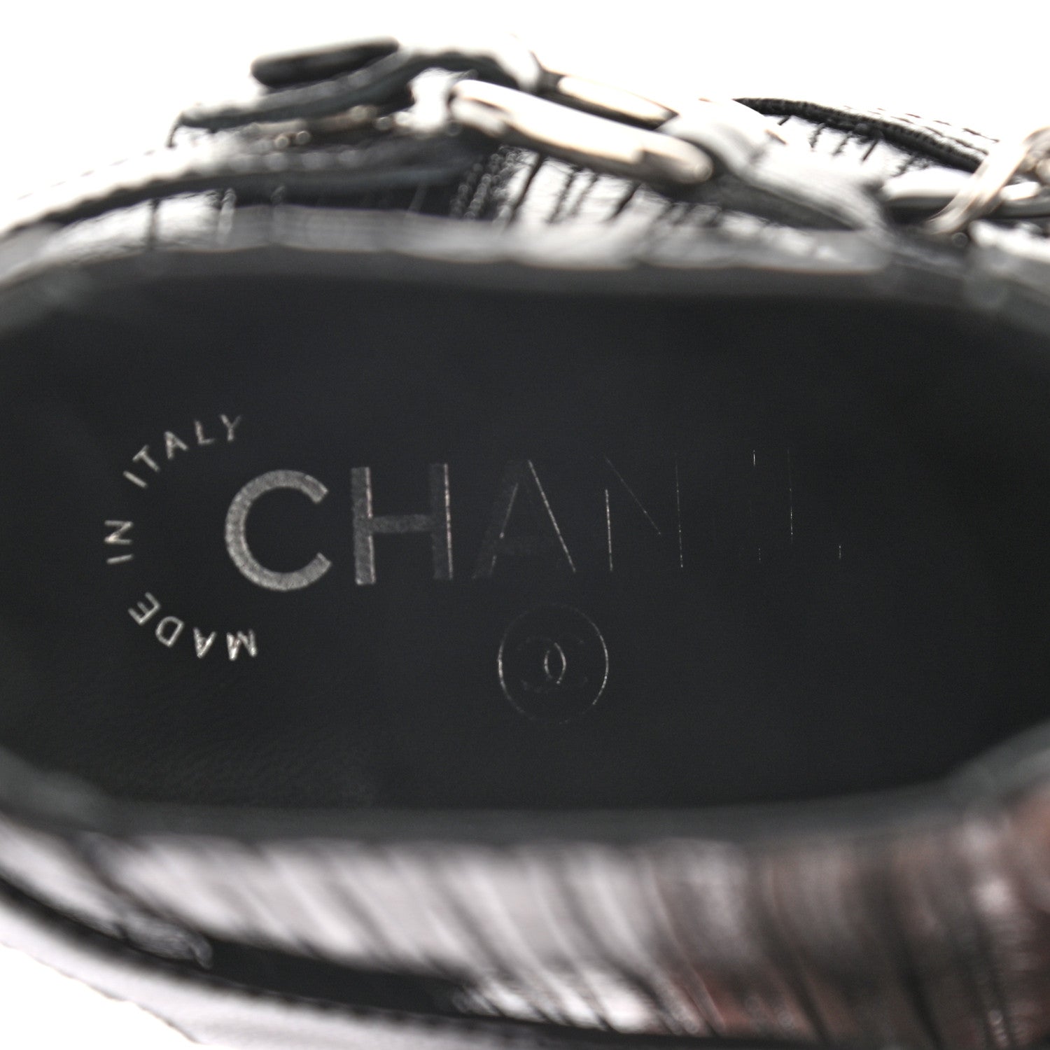 Chanel Goatskin Patent CC Cap Toe Chain Boots 36 Black 7 of 11