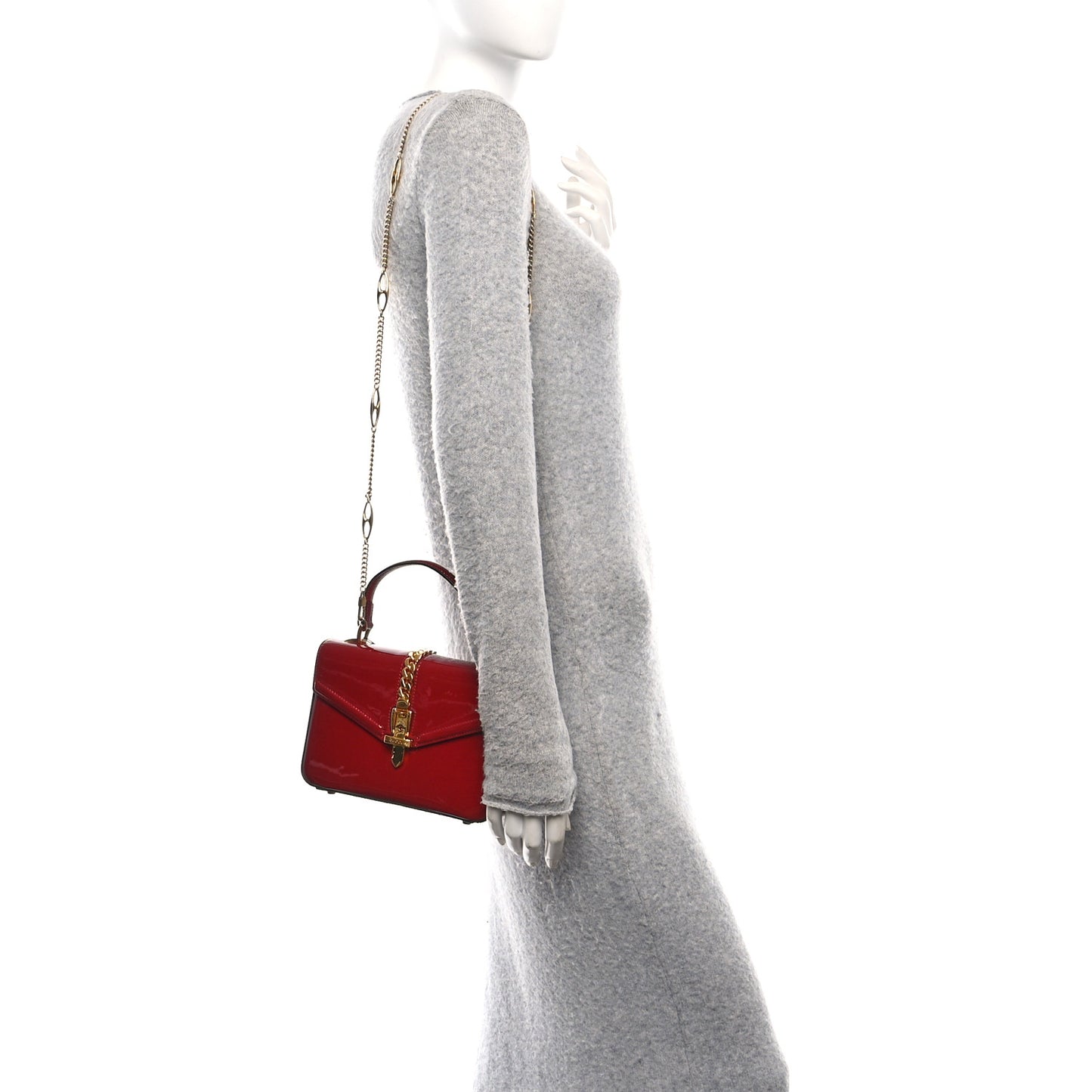 Mousse Top Patent Mini Sylvie 1969 Top Handle Bag New Cherry Red