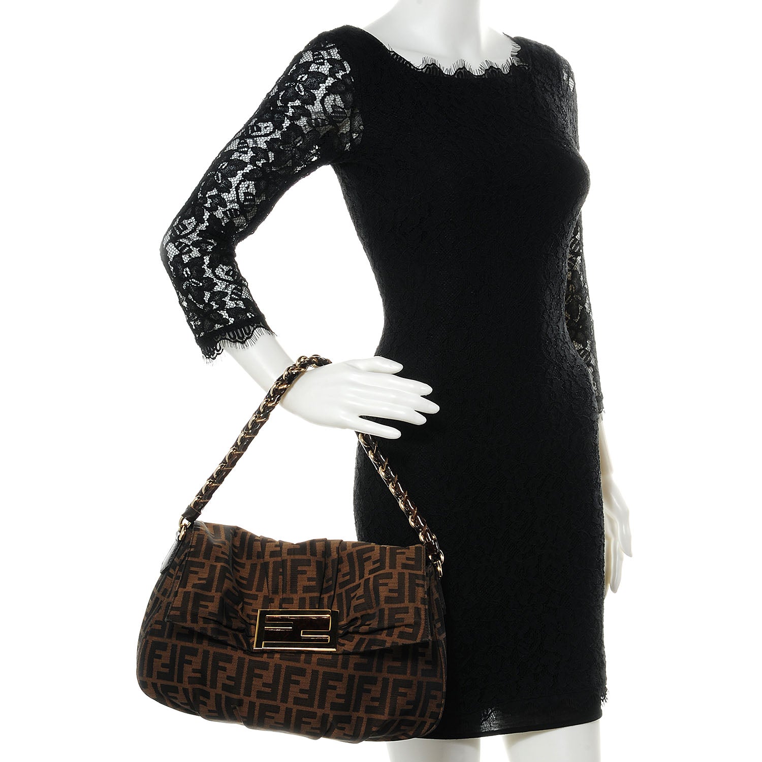 Fendi Zucca Patent Mia Shoulder Flap Tobacco 2 of 9