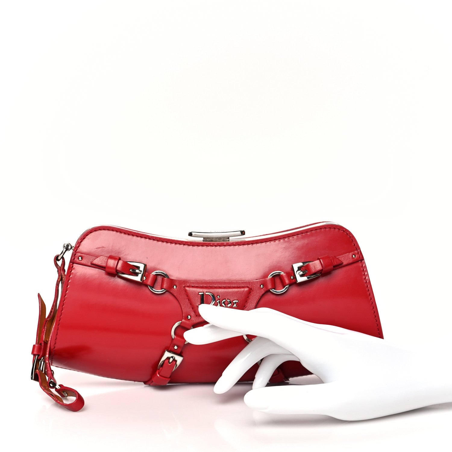 Christian Dior Glazed Calfskin Bondage Wristlet Clutch Rouge 2 of 14