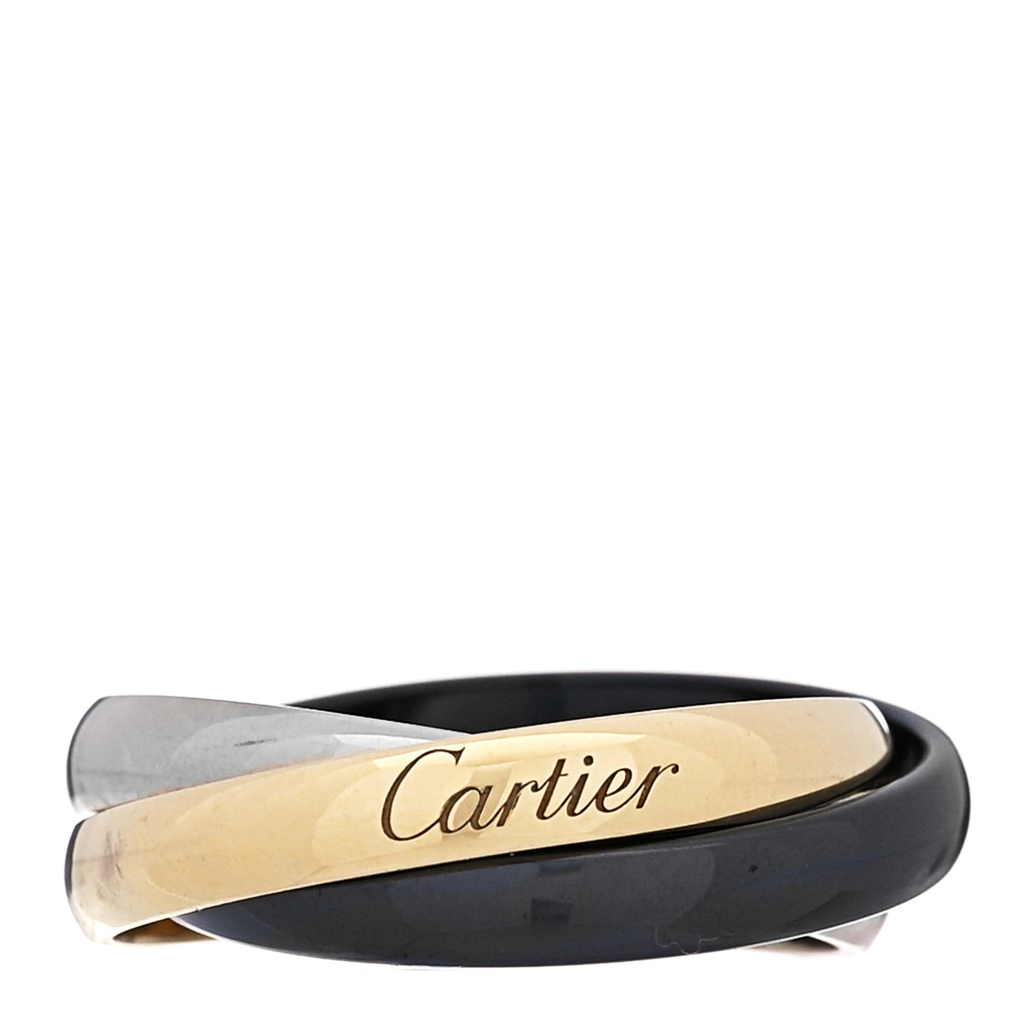 18K White Yellow Gold Black Ceramic Trinity Ring 51 5.75