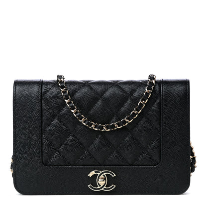 Chanel Caviar Quilted Vintage Mademoiselle Wallet On Chain WOC Black 2 of 10