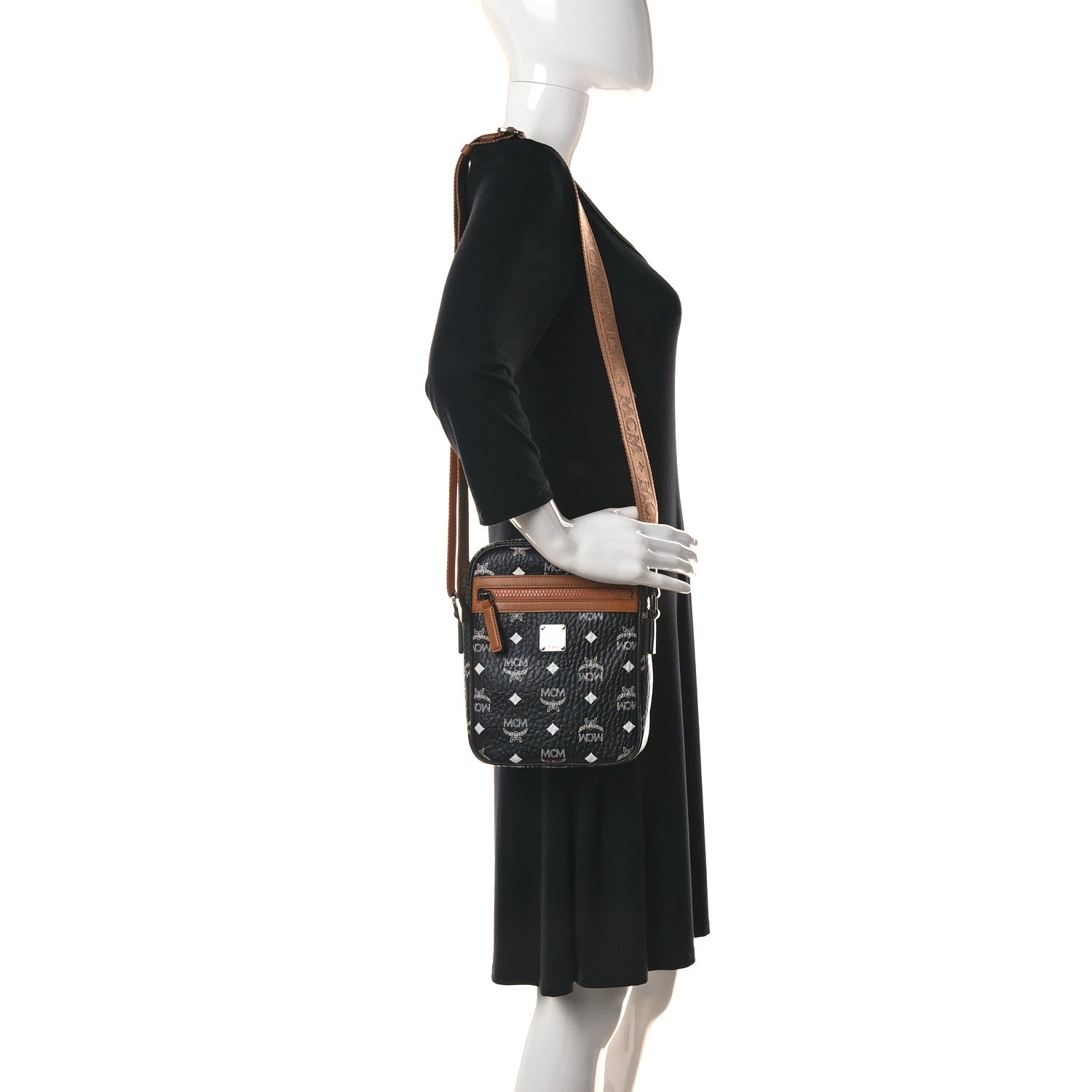MCM Visetos Square 1976 Crossbody Bag Cognac Black 2 of 9