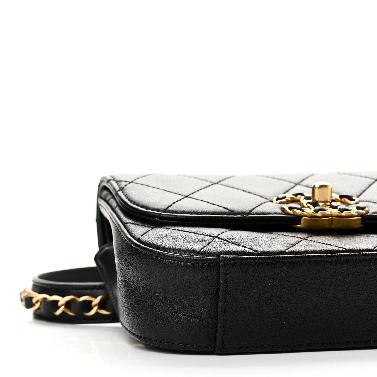 Lambskin Quilted Chain Infinity Waist Belt Bag Black