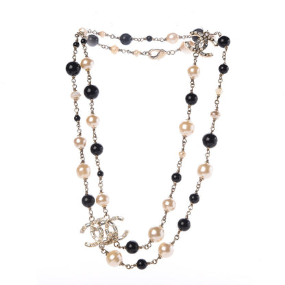 Chanel Pearl Crystal Baguette Beaded CC Long Necklace Black Gold 3 of 5