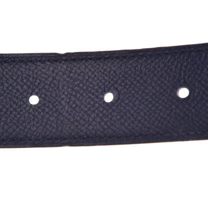 Hermes Epsom Swift 32mm Guilloche H Belt 100 Bleu Saphir Black 5 of 7
