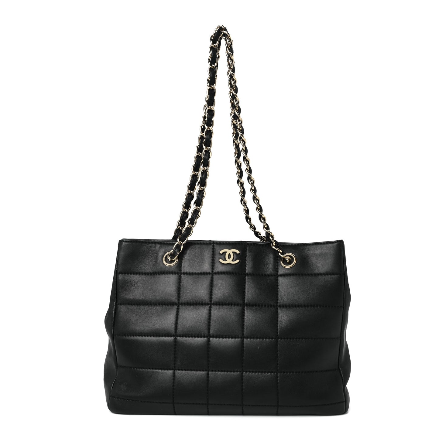Calfskin Stitched Chocolate Bar Shopping Tote Black