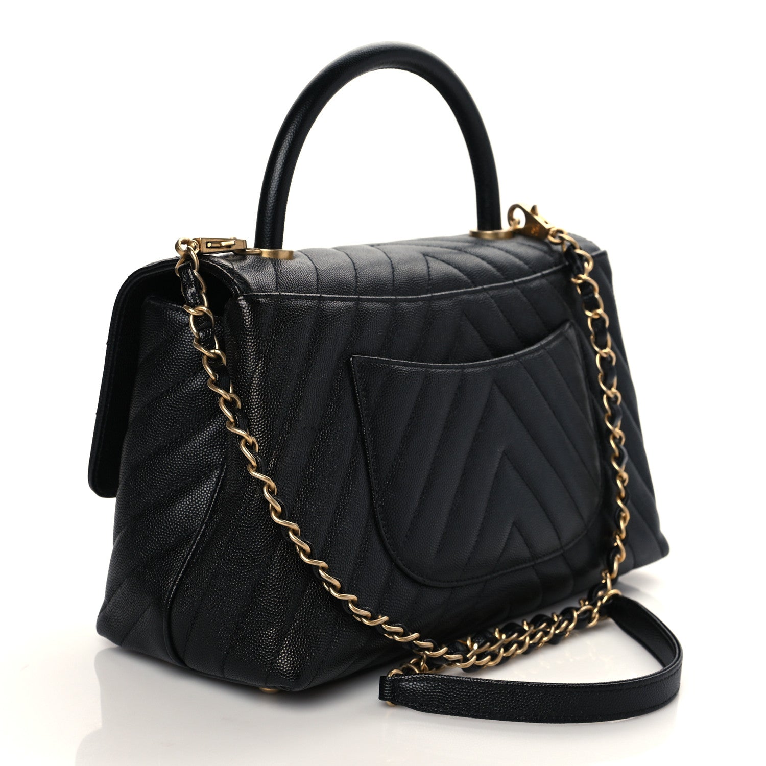 Chanel Caviar Chevron Quilted Small Coco Handle Flap Black 3 of 10