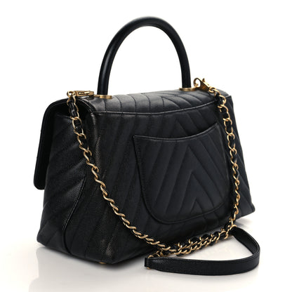 Chanel Caviar Chevron Quilted Small Coco Handle Flap Black 3 of 10