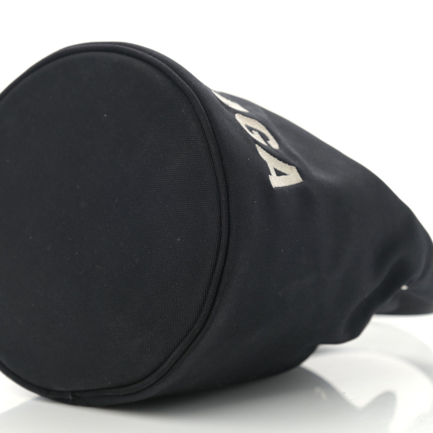 Recycled Sport Nylon Logo Embroidered Wheel Drawstring Bucket Bag XS Black