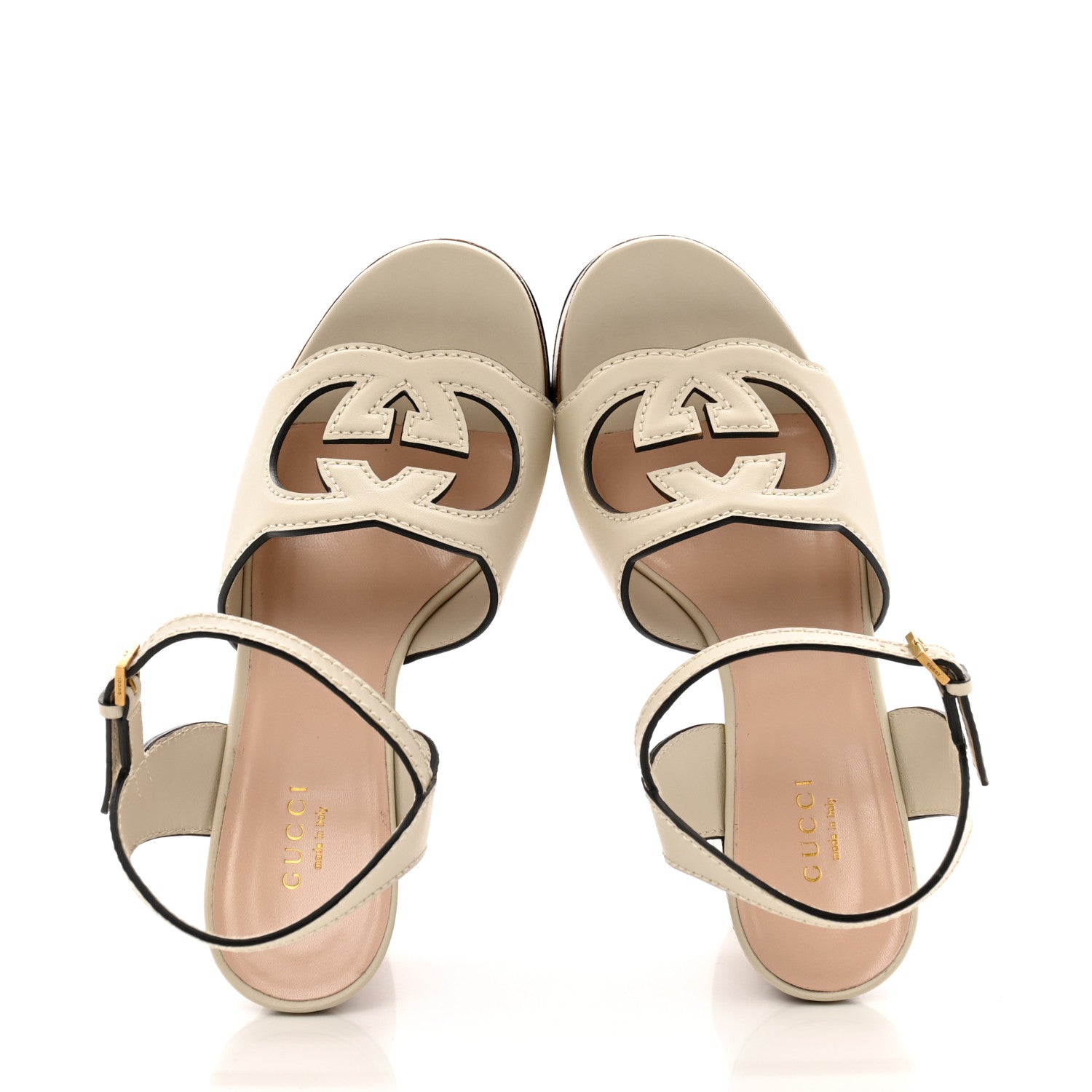 Gucci Cosmos Softy Calfskin Wooden Interlocking G Cut-Out 30/120mm Platform Sandals 37 Mystic White 2 of 10