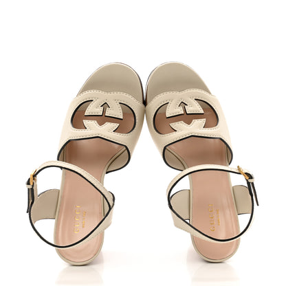 Gucci Cosmos Softy Calfskin Wooden Interlocking G Cut-Out 30/120mm Platform Sandals 37 Mystic White 2 of 10