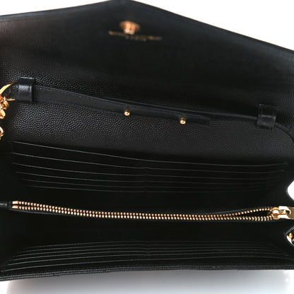 Saint Laurent Grain De Poudre Matelasse Chevron Monogram Chain Wallet Black 5 of 9