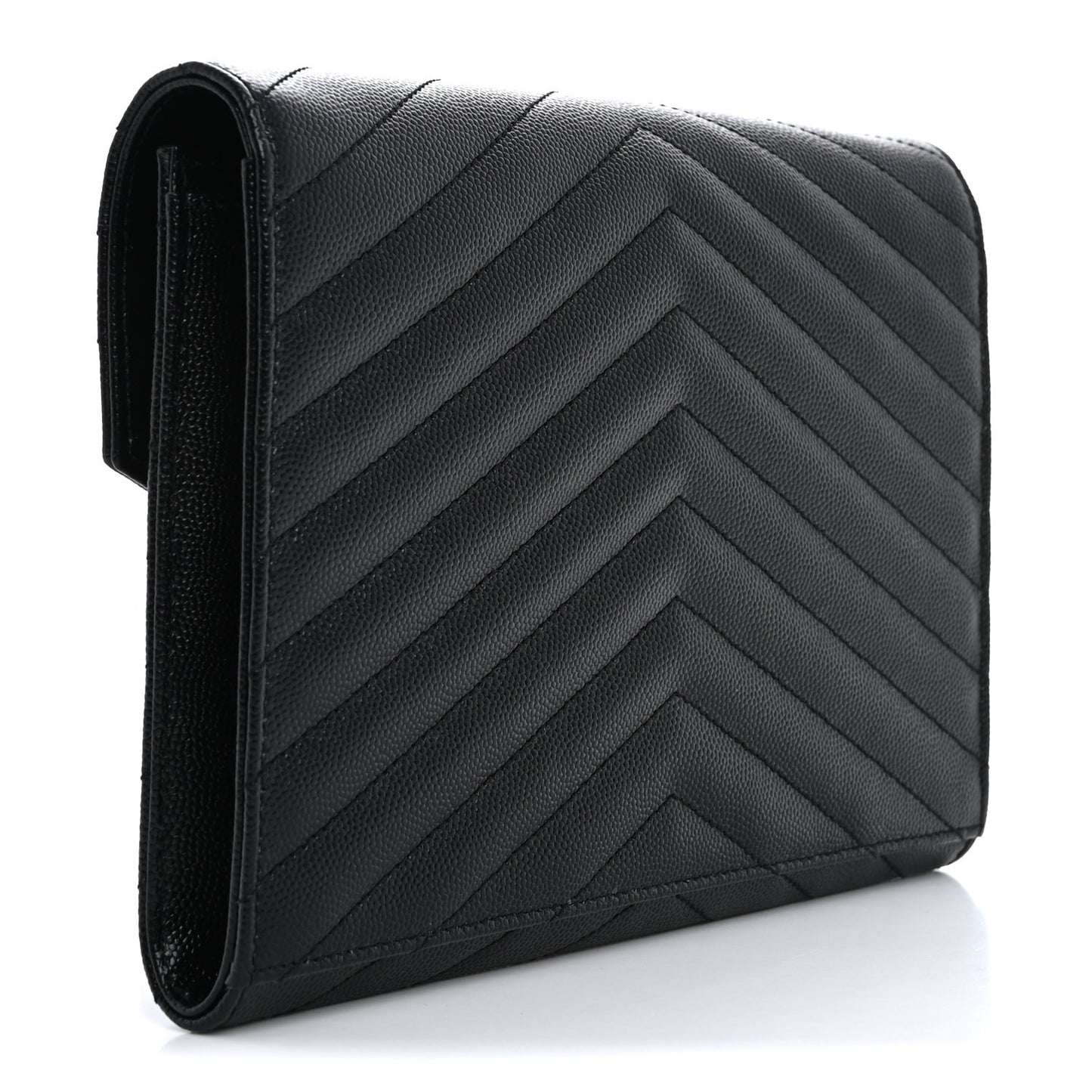 Grain De Poudre Matelasse Chevron Monogram Envelope Clutch Black
